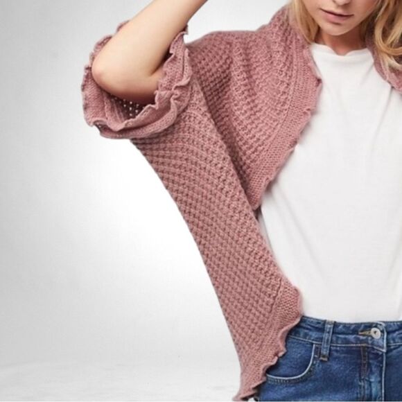 Anthropologie MOTH Rocia Waffle Knit Ruffle Cocoon Sweater Cardigan L - Picture 2 of 10